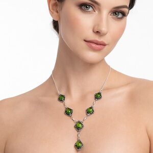 925 Sterling Silver Gemstone Peridot Necklace Handmade lariat Womens Jewelry